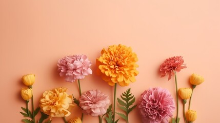 Spring marigold makes on pink pastel foundation beat see in level lay organize. AI Generated