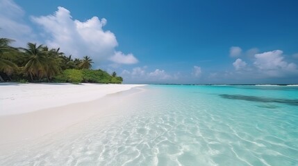 tropical Maldives island with white sandy shoreline and sea. palm. AI Generated