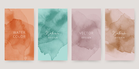 Watercolor abstract templates for social media story, cover, card, booklet. Minimalist colorful backgrounds.