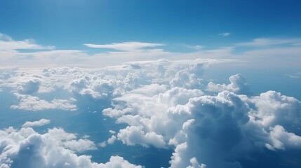 Blue sky with particular clouds. See over the clouds.summer blue sky cloud incline light white foundation. AI Generated