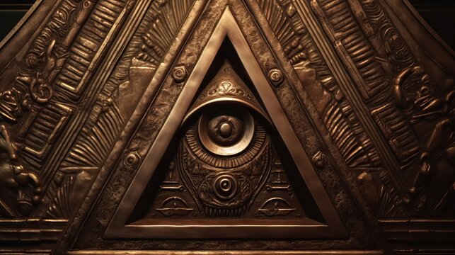 photo Sign Illuminati. freemasonry. The masonic square. All seeing eye in favored geometry triangle. AI Generated