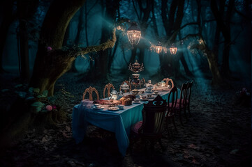 A Fantasy Tea Party at Night Generative AI