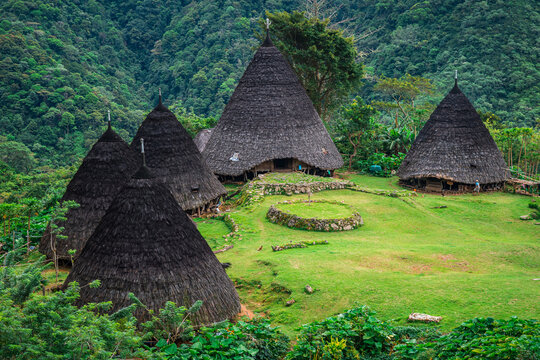 panoramic view of wae rebo village, indonesia