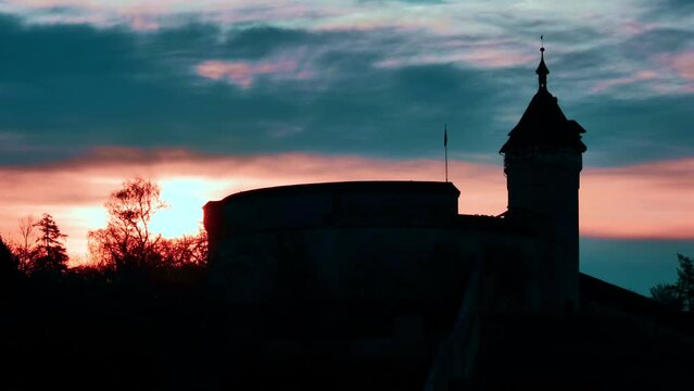 The Munot Castle of Schaffhausen in Sunrise in Switzerland.