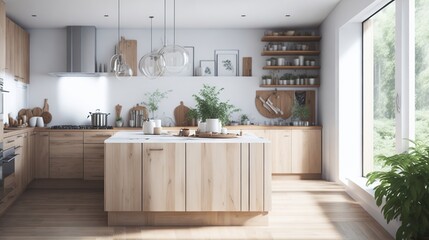 Fototapeta na wymiar ultra photorealistic natural wood kitchen