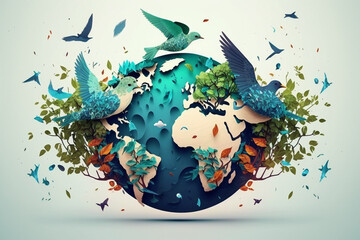 World environment and earth day concept with globe and eco friendly enviroment. Generative ai