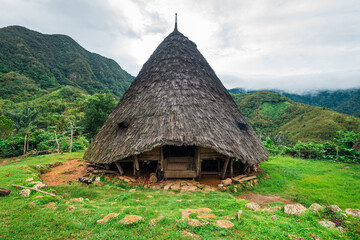 Fototapeta na wymiar panoramic view of wae rebo village, indonesia