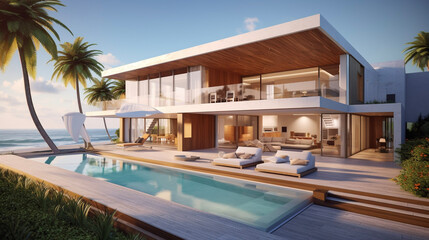 Fototapeta premium Luxury home on coast Generative ai
