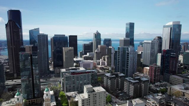 Modern Skyscraper Buildings in Seattle Skyline Aerial