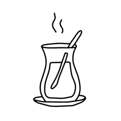 Turkish tea glass. Armudu glass. Slim-waisted glass. Vector outline illustration.