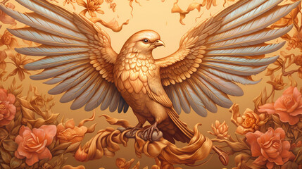 Golden bird pattern background Generative ai