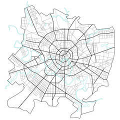 Moscow (Russia) city with highways, major and minor roads, town footprint plan. City map with streets,  urban planning scheme. Plan street map, road graphic navigation. Vector