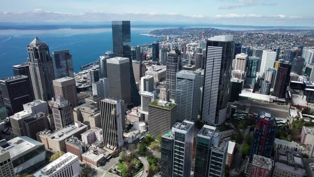 Modern Skyscraper Buildings in Seattle Cityscape Aerial