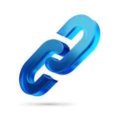 Chain Link icon on abstract blue background. Hyperlink chain symbol concept. 3d illustration