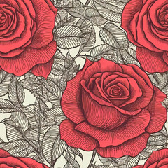 Rose flower seamless pattern. Floral seamless background. Generative AI