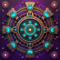 Fototapeta premium Magical and mystical symbol and seal, spiritual wheel, fantasy games. Generative Ai.