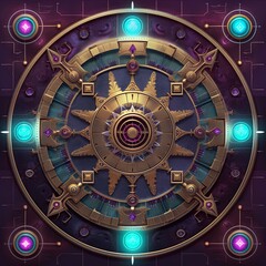 Naklejka premium Magical and mystical symbol and seal, spiritual wheel, fantasy games. Generative Ai.