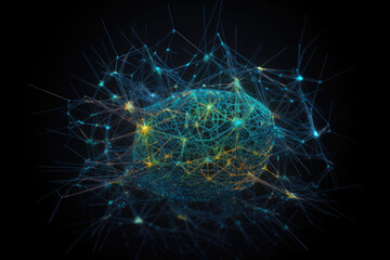 Human brain, with its intricate network of neurons, serving as the central hub. Generative AI