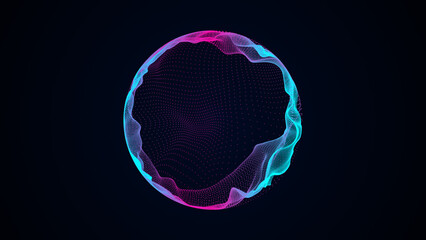 Futuristic sphere of particles and lines. Network connection big data. Abstract technology background. 3d rendering. - obrazy, fototapety, plakaty
