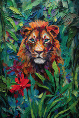 Artistic impasto style painting of a lion