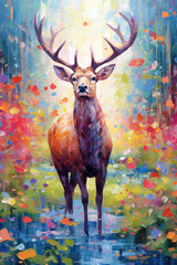 Artistic impasto style painting of a deer