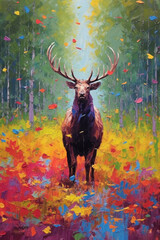 Artistic impasto style painting of a deer