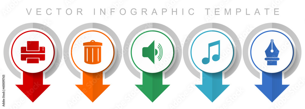 Leinwandbilder media icon set, miscellaneous pointer icons such as printer, trash can, speaker, note and pen for we