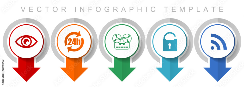 Leinwandbilder media icon set, miscellaneous pointer icons such as eye, 24h, music recorder, padlock and signal for