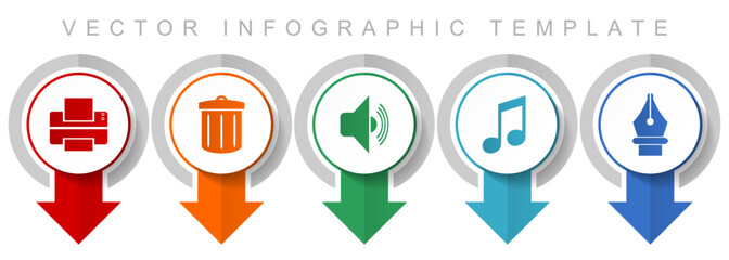 Media icon set, miscellaneous pointer icons such as printer, trash can, speaker, note and pen for webdesign and mobile applications, modern design infographic vector template