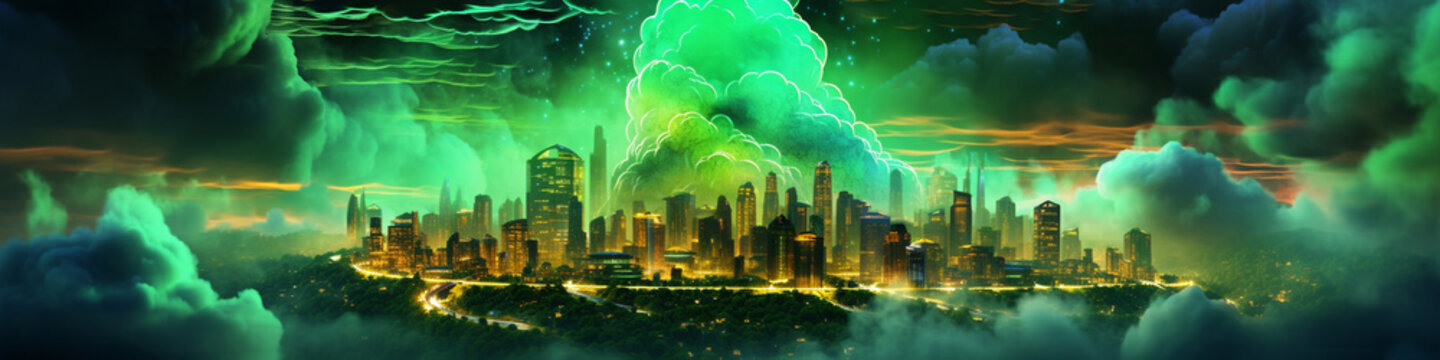 Concept art of cloud computing demonstrating a lush,illustration,created with Generative AI Technology