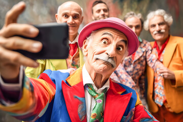 funny colourful elderly mens make selfie ai generated art