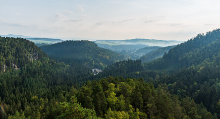 Fototapeta na wymiar View from Strrmen castle ruins in Teplicke skaly in Czech republic