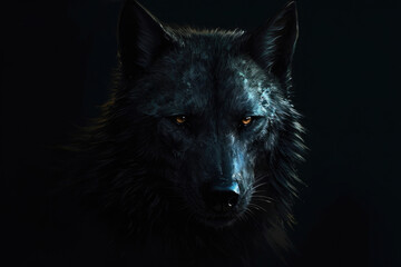 A dark wolf on a matte dark background. Generative AI - obrazy, fototapety, plakaty