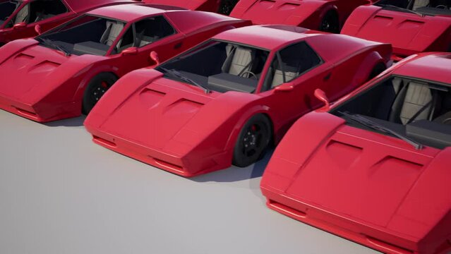 Row of Red Sports Cars loop video 3d render