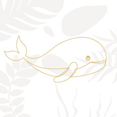whale line drawing, sketch isolated vector