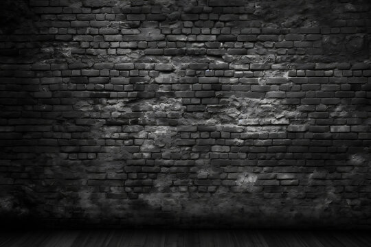 Black brick wall, dark background for design.Generative AI
