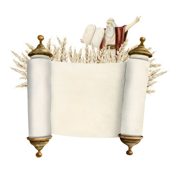 scrolls, moses, wheat, watercolor, religious scene clip art preview