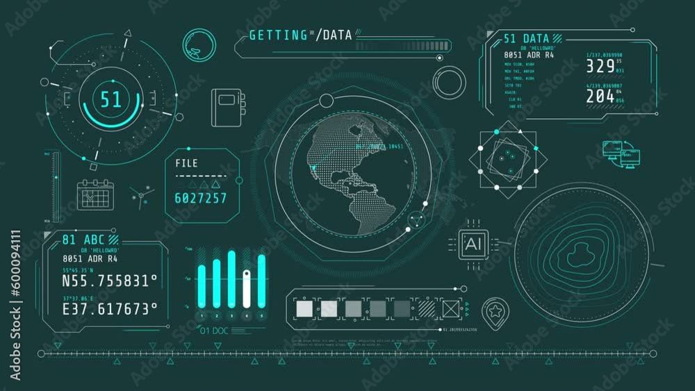 Wall mural animated infographics on the theme of geolocation and data exchange.