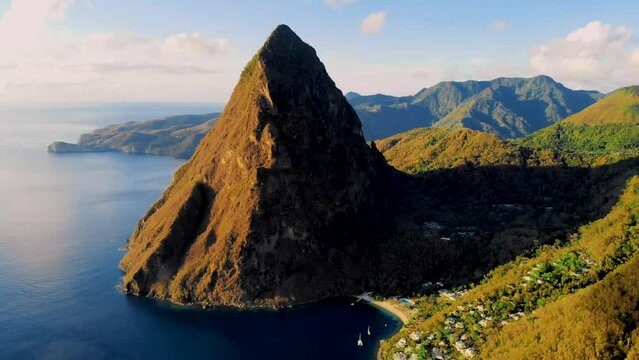 Pitons mountains of Saint Lucia or St Lucia Caribbean during sunset