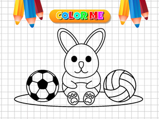 Cute rabbit with two balls suitable for coloring book for kids