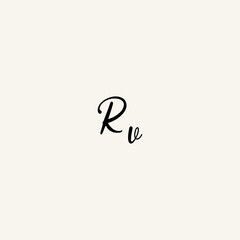 RV black line initial script concept logo design
