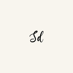 SD black line initial script concept logo design