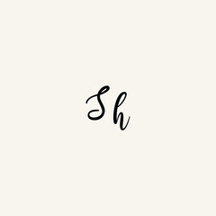 SH black line initial script concept logo design
