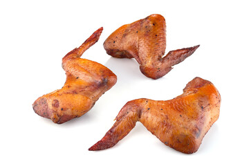 Smoked chicken wings on a white background. For the restaurant menu. copyspace