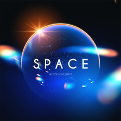 Planet with sun rays. Cosmic sunrise and sunset. Solar ring abstract light effect. Universe design.