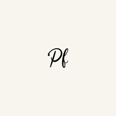 PF black line initial script concept logo design