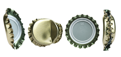 Set bottle cap for beer isolated on white, macro and clipping path