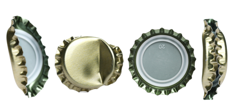 Set bottle cap for beer isolated on white, macro and clipping path