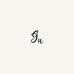 GU black line initial script concept logo design