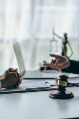 Lawyers who work with hammers and scales or read law books in the office office for consulting lawyer concepts. Portrait Picture